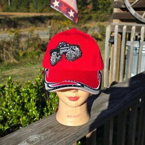 Ladies Red & Black Monster Truck BLING Hat NEW No Tags